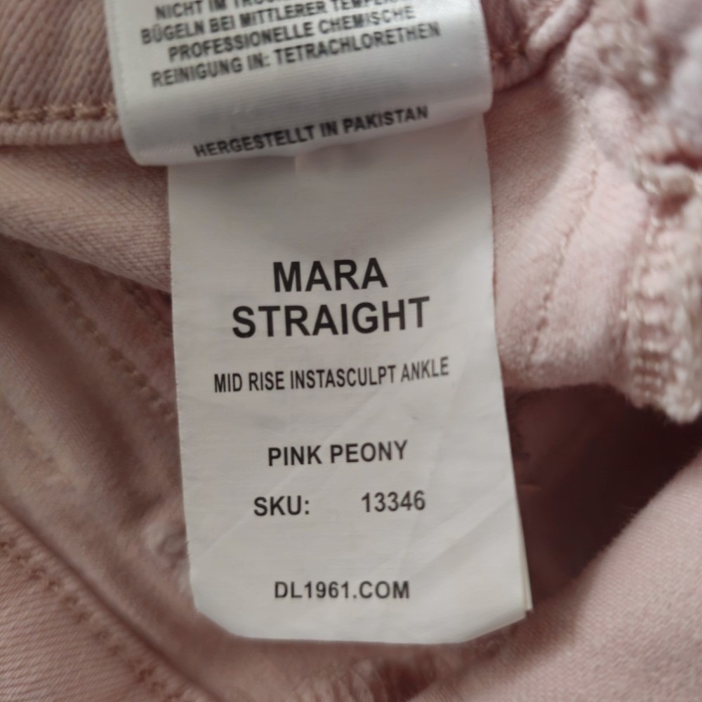 DL1961 Mara Straight Leg Jeans Women Size 23 Pink Raw Hem Mid Rise - Picture 10 of 13